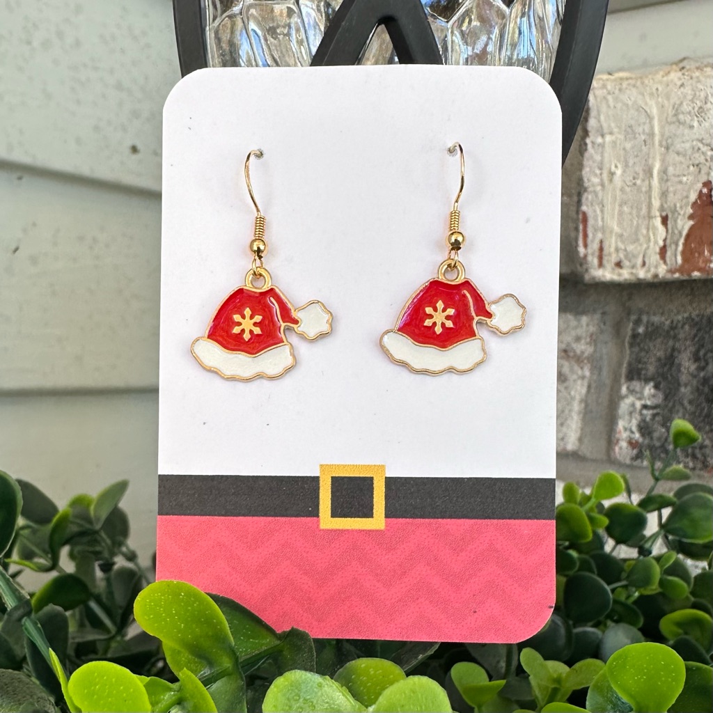 New Handmade “Santa’s Hat” Dangle Earrings (1.4” Long X 0.8” Wide) (Version 6)